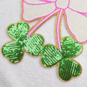 Factory Direct Supply Big Glitter Sequin Shamrock Patches St Patrick'S Day <b>Bow</b> Patches Iron On - Product Image 3
