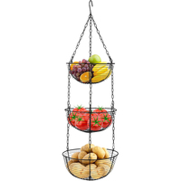Organisateur de fruits et légumes, panier en fil métallique, rangement suspendu, panier à fruits à 3 niveaux avec porte-bananes