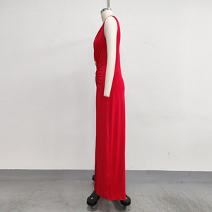 Elegant V-Neck Side Slit Pleated Waist <strong>Dress</strong> Maxi Evening <strong>Dress</strong> Gown Ball <strong>Dress</strong> - Product Image 4