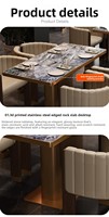Ensemble de table 6 places en acier de qualité commerciale, personnalisable, moderne, minimaliste, pour hôtel et restaurant, avec plateau en pierre écologique