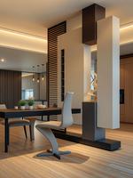 Meuble de séparation flottant sur mesure pour hall d'entrée, style rétro français, avec éclairage LED et isolation phonique, profil mince pour entrée étroite