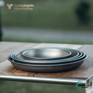Ensemble de 2 assiettes rondes en métal gris foncé avec surface antiadhésive pour une utilisation en intérieur et en extérieur - Product Image 3