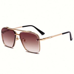 Lunettes de soleil de conduite vintage unisexe en métal avec logo personnalisé 2025, verres dégradés marron, lunettes de soleil carrées de type aviateur pour hommes - Product Image 4
