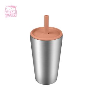 Botella de agua de Metal personalizada, accesorios de acero inoxidable de 350ml, deportiva, antiderrame, para viajes al aire libre, con tapas de paja de silicona - Product Image 5