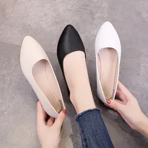 Frauen Casual Heels Mode Frauen Pointed Toe Slip-On Schuhe Solid Color Jobs Single Peas Schuhe