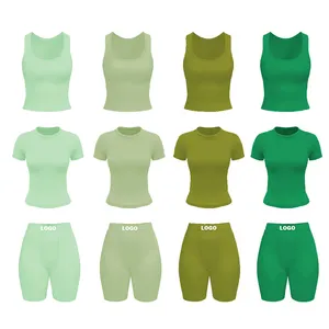 LOGOTIPO personalizado dropshipping conjuntos de roupas de salão em branco fornecedores mulheres rótulo privado cor verde menta adultos estiramento 2 peças conjuntos
