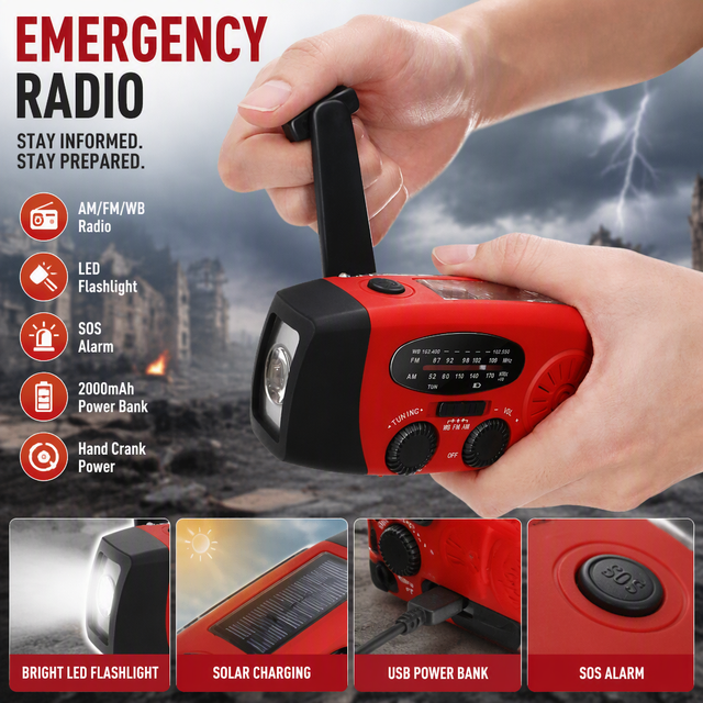 Outdoor Camping Survival Kits Good Quality Best Price Mini Portable AM FM NOAA Hand Crank Solar Emergency Radio with Generator