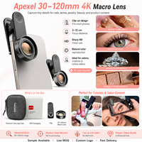 Apexel Clip universel professionnel Objectif photo pour appareil photo Objectif macro 30-120mm Objectif macro longue distance pour cils, ongles, bijoux