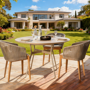 Ngoài Trời Gỗ Tếch Bàn Và Ghế Sân Rắn Gỗ Phòng Chờ Ghế Nho Dệt Chống Ăn Mòn Bằng Gỗ Vườn Bàn Ăn Và Ghế - Product Image 3