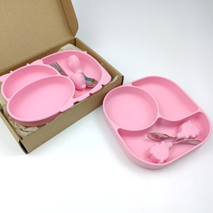 Assiette Animal Plat en silicone pour bébé Plato sans BPA avec fond d'aspiration <span class=keywords><strong>Kit</strong></span> de vaisselle <span class=keywords><strong>Bebe</strong></span> - Product Image 1