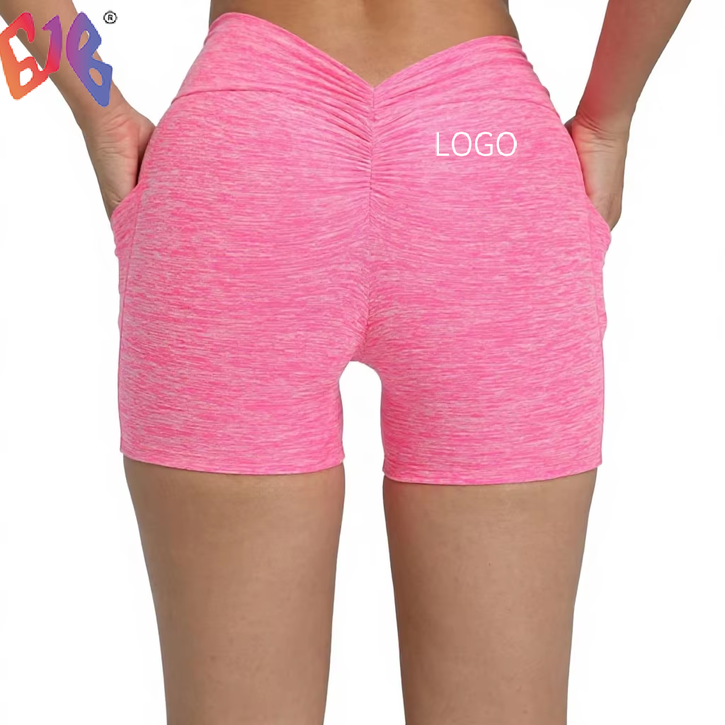 Butt Lifting Yoga Shorts Elastic High Waist Running Fitness Shorts Tight-Fit Sports Shorts with Side Pockets
