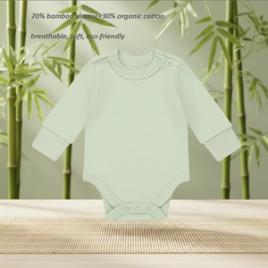 Combinaison pour bébé nouveau-né en bambou biologique personnalisée, combinaison une pièce, <span class=keywords><strong>pyjama</strong></span>, barboteuse de couleur unie avec boutons pression pour 0-24 <span class=keywords><strong>mois</strong></span> - Product Image 3
