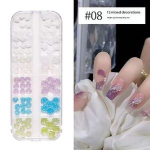 Boîte de 12 compartiments pour décorations d'ongles : Perles, rivets métalliques, breloques en forme de pétales, accessoires de manucure variés - Product Image 3