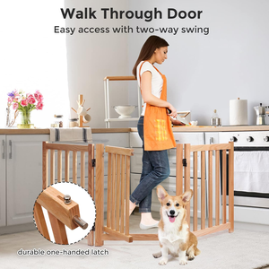 Barrière pour chien - 24 pieds, en chêne massif, avec porte de passage, clôture pliante de style accordéon pour escaliers et portes - Product Image 3