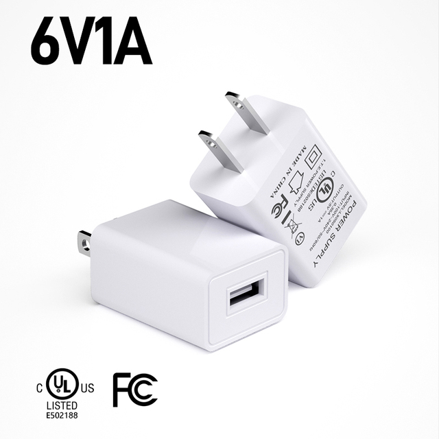 FCC Approved 6W 6V 1A USB Wall Charger US Plug OTP OVP OCP Electric Power Supply Adapter for Mobile Phone Smart Watch