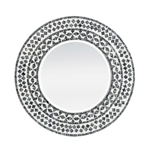 Specchi da parete a forma rotonda in mosaico di madreperla decorativo per la casa all'ingrosso