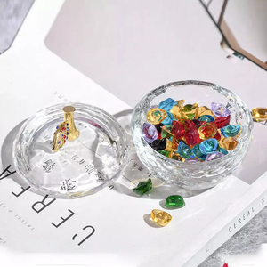 Boîte à bonbons en cristal diamant, vente en gros bol à sucre de stockage en verre plat à bonbons <span class=keywords><strong>avec</strong></span> dôme - Product Image 3