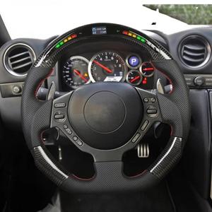 Volante Deportivo de Fibra de Carbono Real con LED de Velocidad RPM para <span class=keywords><strong>Nissan</strong></span> <span class=keywords><strong>GTR</strong></span> <span class=keywords><strong>R35</strong></span>, Cuero Negro, 3 Runner - Product Image 2