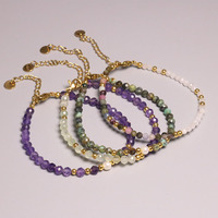 Bracelet en perles de pierre naturelle facettées de 4 mm, améthyste, avec perles d'espacement dorées, ensemble de bracelets en acier inoxydable pour femmes