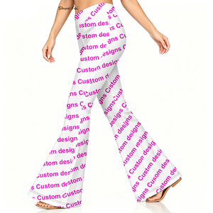 Pantalones <span class=keywords><strong>de</strong></span> yoga acampanados <span class=keywords><strong>de</strong></span> cintura alta para mujer al por mayor, leggings retro con estampado floral francés, pantalón botánico barroco azul marino - Product Image 5