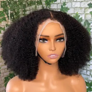 Natuurlijke Pretokkelde Maagdelijke Afro Krullend 4c Baby Hair Korte Frontale Bob Zomer Pruiken Kinky Steil Menselijk Haar Hd Lace Front Pruik