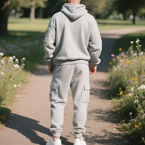 RUIQUWIN Ensemble de vêtements de sport 2 pièces automne hiver Sweat à capuche chaud coupe-vent avec pantalon cargo ample multi-poches Survêtement en gros - Product Image 4