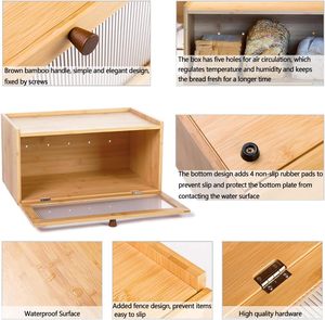 Caja de <span class=keywords><strong>Pan</strong></span> de Bambú para Encimera de Cocina, Organizador de Gran Capacidad con Puerta de Acrílico Magnética, Contenedor Multifuncional - Product Image 5