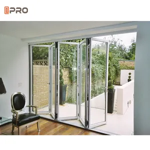 Puerta plegable de aluminio APRO Precio Puerta plegable de vidrio con rotura térmica Puerta de acordeón para patio exterior