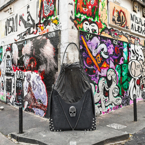 Sac Hobo en PU pour femme, style punk japonais, imprimé crâne, avec fermeture éclair, noir, gothique, sac à bandoulière d'été - Product Image 2