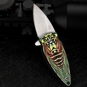 มีดพับเหล็ก D2แข็งสูงขนาดเล็กลายจั๊กจั่น EDC ล่าสัตว์ด้วงเขียวกลางแจ้งป้องกันตนเองตัดดาบเครื่องมือ - Product Image 6