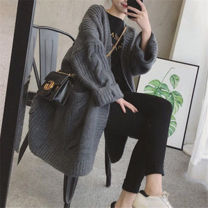 Venta <span class=keywords><strong>al</strong></span> <span class=keywords><strong>por</strong></span> <span class=keywords><strong>mayor</strong></span> tendencia moda coreana invierno grueso de gran tamaño holgado frente abierto cárdigans de palangre de punto suéter largo abrigo para <span class=keywords><strong>mujer</strong></span> - Product Image 3