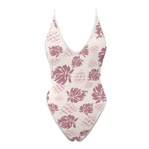 Japanse String Hoge Vrouwen Taille Been Lage Halslijn Badpak Monstera Blad Diep V Bandjes Zwart Eendelig Bikini Badpak - Product Image 3