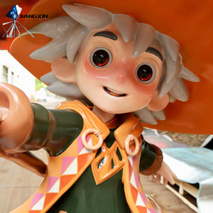 Cappello magico mago scultura-Stregone cartone animato in fibra di vetro con cappello a punta arancione e abito geometrico per parchi a tema/decorazione Fantasy - Product Image 2