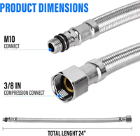 4 tuyaux de raccordement en acier inoxydable 304 de 24 pouces |   Raccord de compression femelle 3/8 pouce avec connecteur mâle M10 pour robinet de cuisine et salle de bain