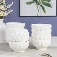 Bol en céramique blanc minimaliste, ensemble de bols à soupe et à riz en porcelaine côtelée, 4,5, 5 et 6 pouces, bol à céréales rond cannelé pour la maison et la restauration