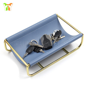 In Stock: Nordic Style Metal <b>Storage</b> Basket, Iron and Leather Desktop <b>Remote</b> <b>Control</b> Organizer, Key and Phone Holder - Product Image 5