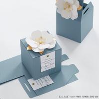 Boîte à dragées carrée en papier bleu poussière pour mariage, boîte cadeau personnalisée pour remercier les invités