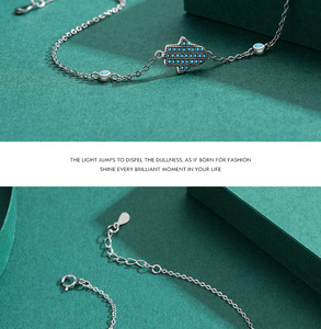 S925 Silver Hand Shape <b>Bracelet</b> With Blue Crystal Rhinestones Chain Link Unisex Everyday Wear Religious Style - Product Image 6