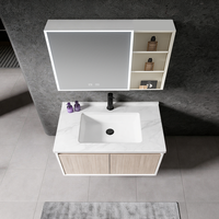 Meuble de salle de bain mural moderne avec miroir LED, étagères de rangement multifonctionnelles et grande capacité de stockage