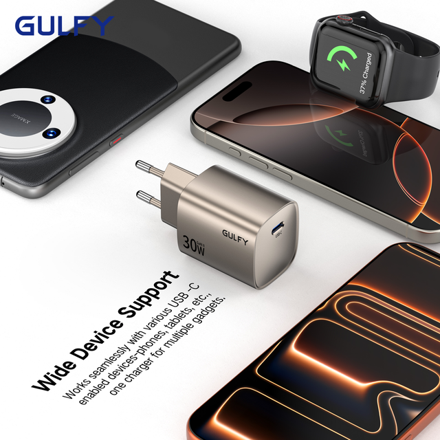 Wholesale 30W GaN USB-C Compact Power Adapter CE/FCC/RoHS Desert Gold for iPhone & Android Fast Charging