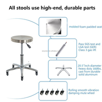 Tabouret roulant en acier inoxydable AntluPlus, réglable et pivotant, pour tatouage, salon de coiffure, chaise de barbier