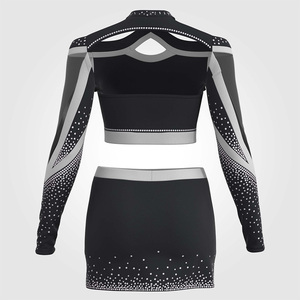 Traje de animadora de Spandex de alta elasticidad, conjunto de uniforme de porristas con diamantes de imitación, incluye falda de rendimiento - Product Image 2