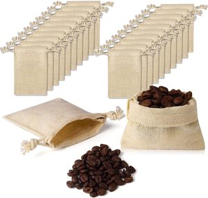 Sacs en coton et lin naturels en gros avec cordon de serrage, petites pochettes à bijoux en toile de jute, emballage cadeau vierge personnalisable avec logo pour faveurs de mariage - Product Image 5