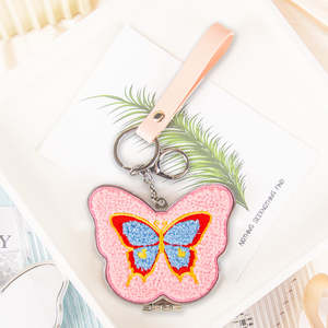 Butterfly Plush Compact <b>Mirror</b> Double-Sided Portable <b>Makeup</b> <b>Mirror</b> <b>With</b> Keychain Embroidered Pocket <b>Mirror</b> <b>Light</b> Pink - Product Image 3