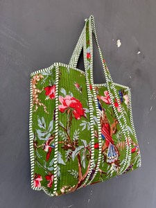 Bolso de Mano Acolchado de Algodón con Estampado de Bloques, Funcional para Oficina, Mercado, Salidas Casuales, Viajes y Compras - Product Image 5