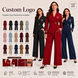 Elegante Conjunto de Traje para Mujer, Blazer Asimétrico de Manga Larga y Pantalones de Pierna Recta, Conjunto de Dos Piezas para Oficina y Negocios - Product Image 2