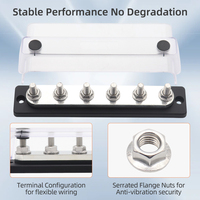 Barre de distribution robuste 250A en cuivre T2 nickelé avec 6 bornes à goujons M8 anti-vibration pour applications solaires, VR, marines et camions