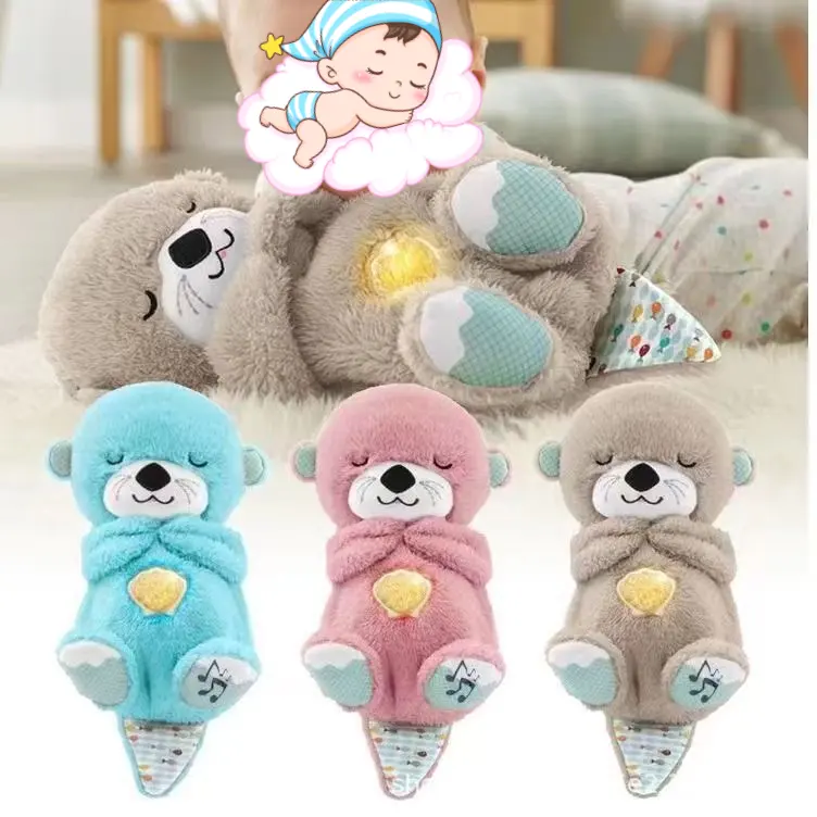 2024 Multi Colors Soothe 'n Snuggle Stuffed Otter Kids Doll Led And Breathing Toy Beaver Baby Sleeping Plush Toy