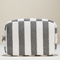 Pochette de maquillage en tissu éponge portable, fermeture éclair tendance, imperméable, rayée bleu et blanc, sac souple