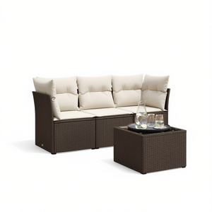 Ensemble de canapés de jardin en rotin brun réglable avec coussins en mousse haute densité, mobilier d'extérieur au design contemporain - Product Image 1